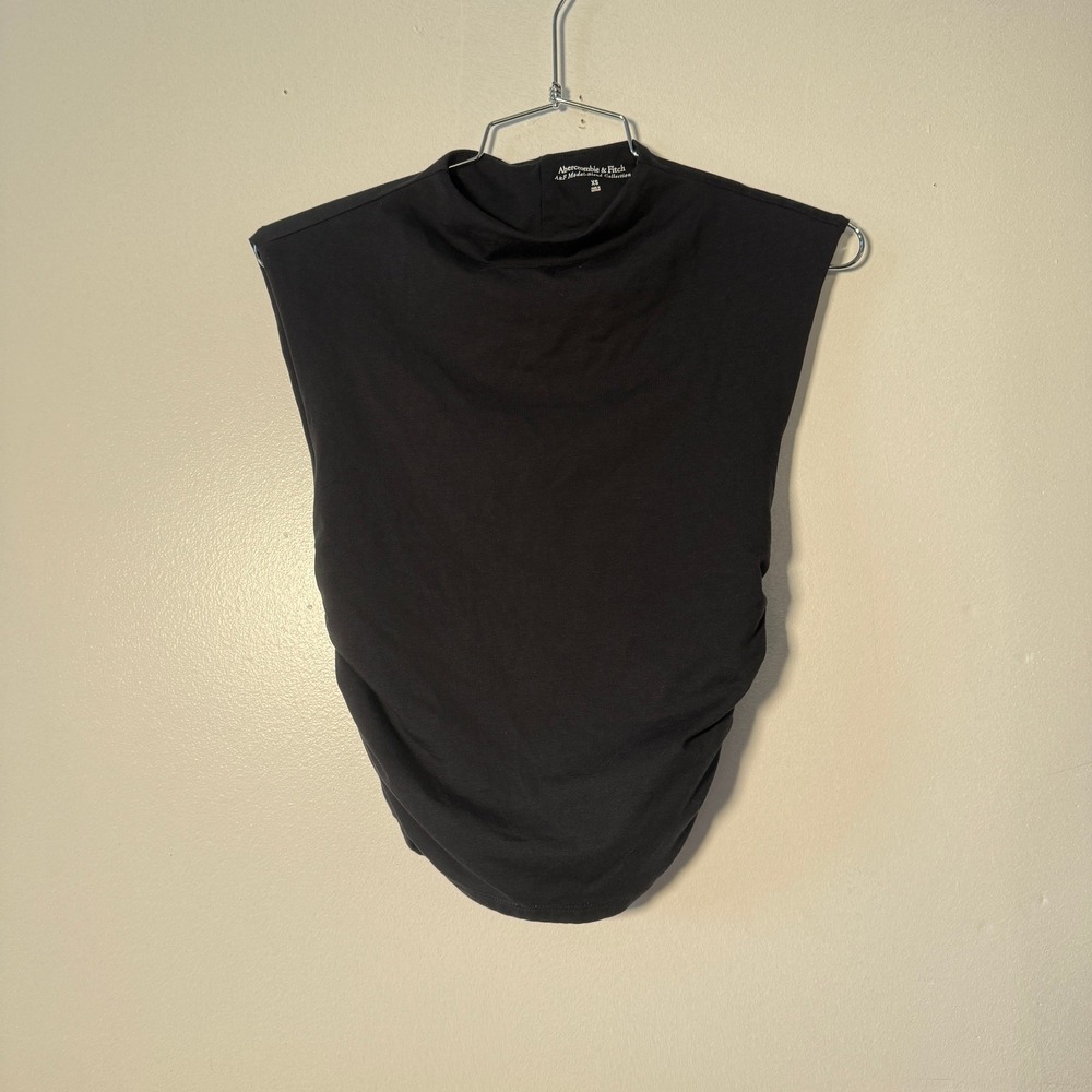 Abercrombie & Fitch Sleeveless Top Women XS Black Ruched Mock Neck